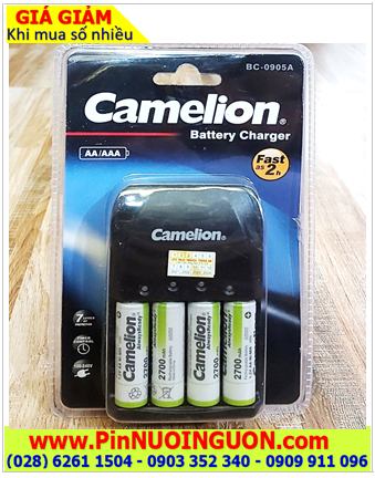 Camelion BC-0905A _Bộ sạc pin BC-0905A kèm sẳn 4 pin sạc Camelion NH-AA2700ARBP2 (AA2700mAh 1.2v) chính hãng 